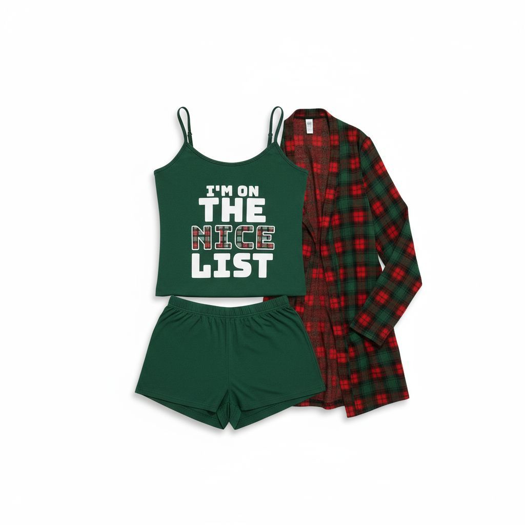 Women Pajama 3 Piece Set "On The Nice List" PJ Christmas Robe Set