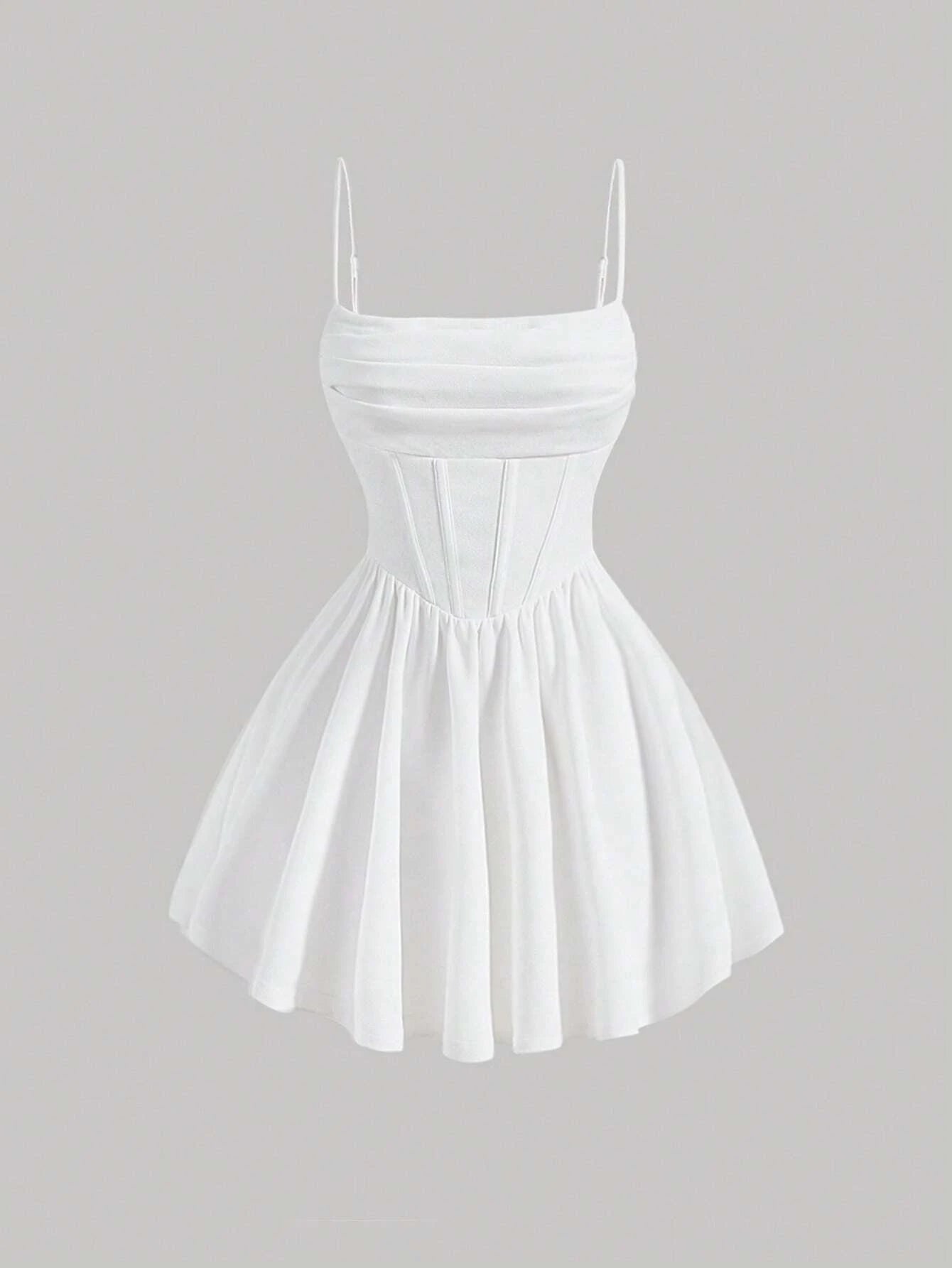 Women's Pleated Waist & Strap & A-Line Dress