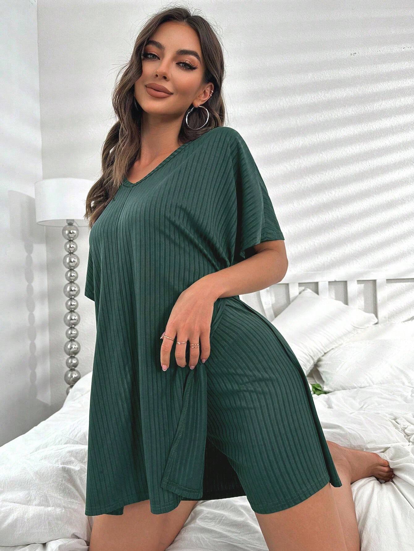 Batwing Sleeve Split Hem Tee & Shorts Lounge Set