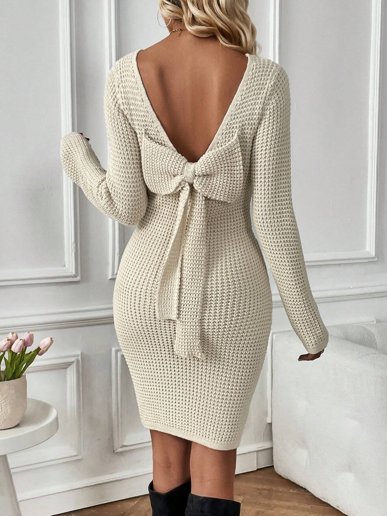 Bow Backless Sweater Dress