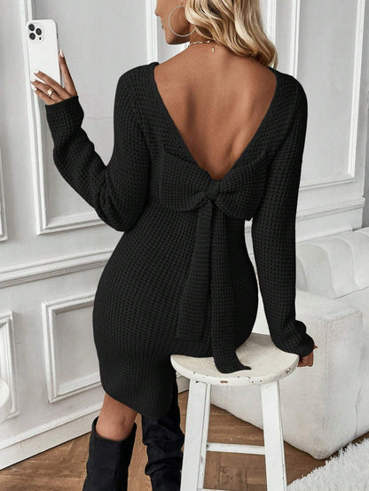 Bow Backless Sweater Dress