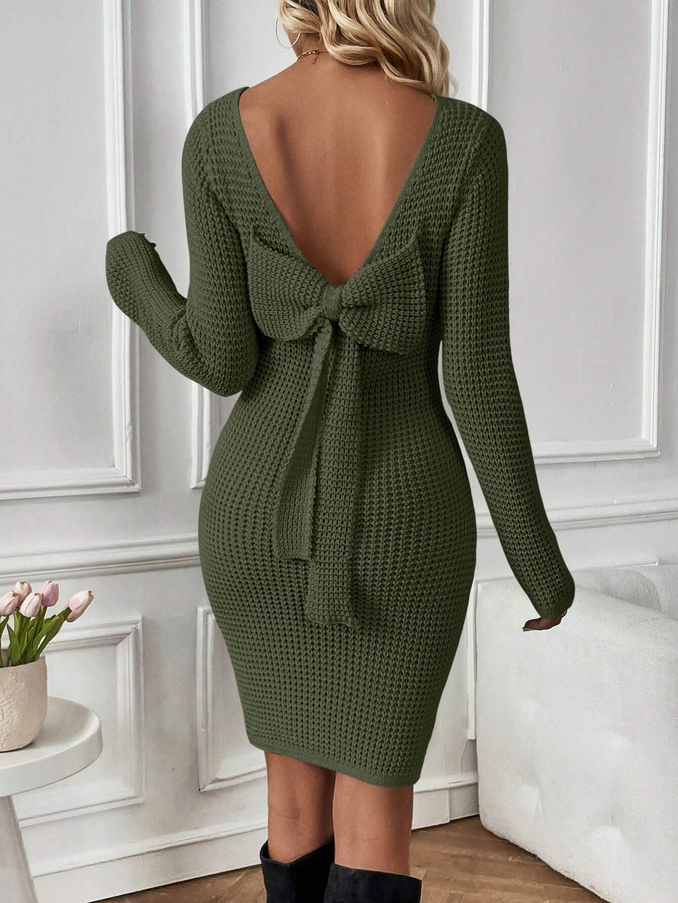 Bow Backless Sweater Dress