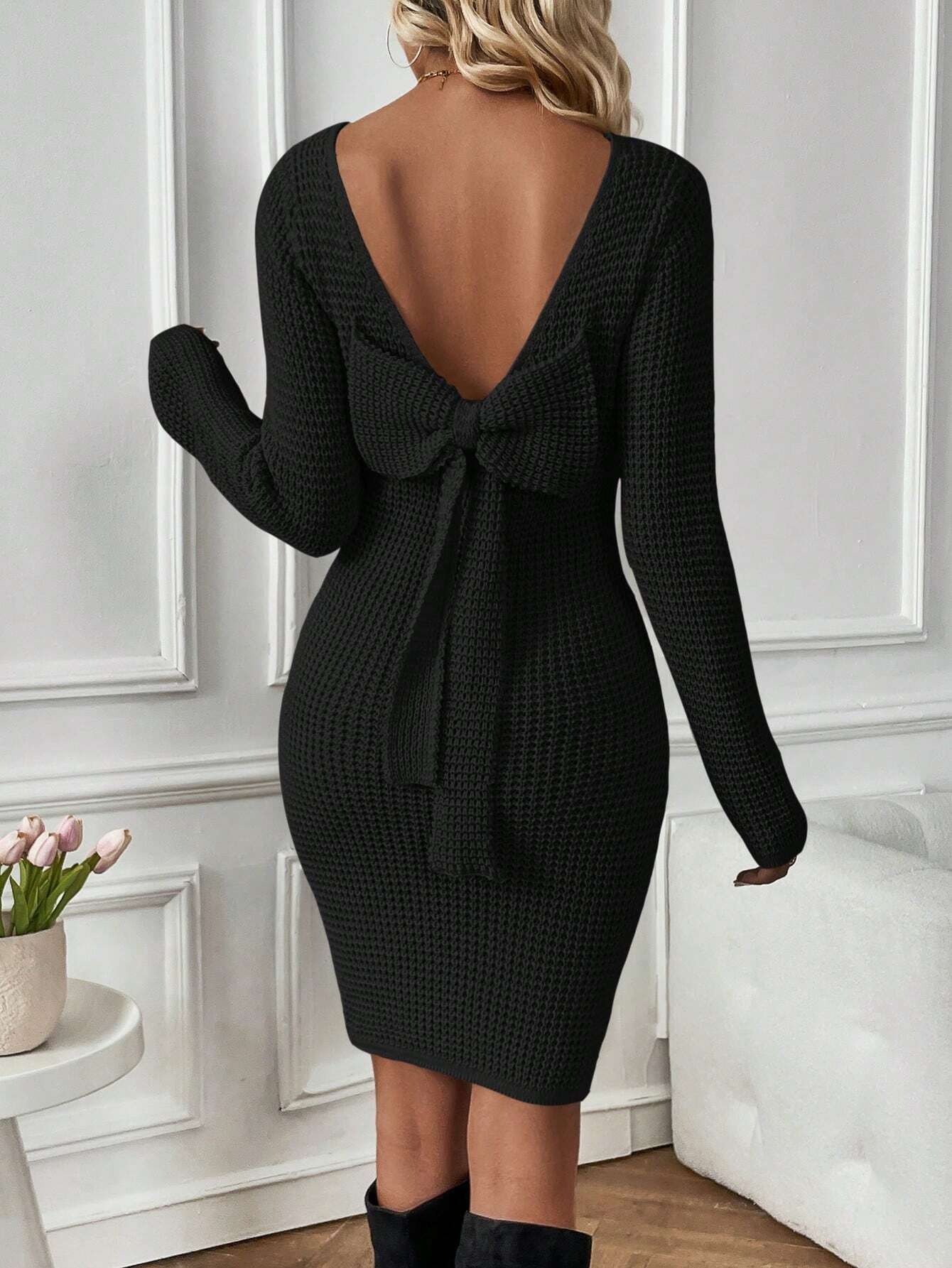 Bow Backless Sweater Dress