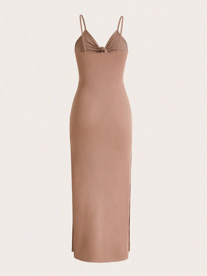 Solid Knot Front Cami Dress