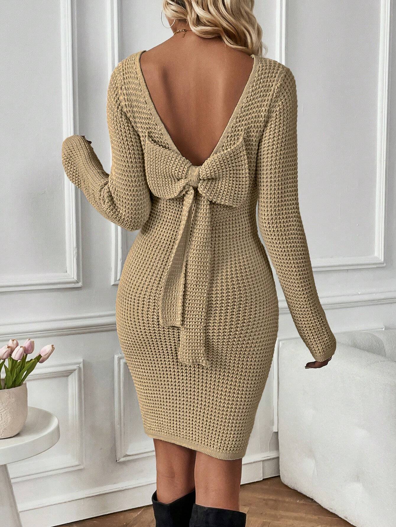 Bow Backless Sweater Dress