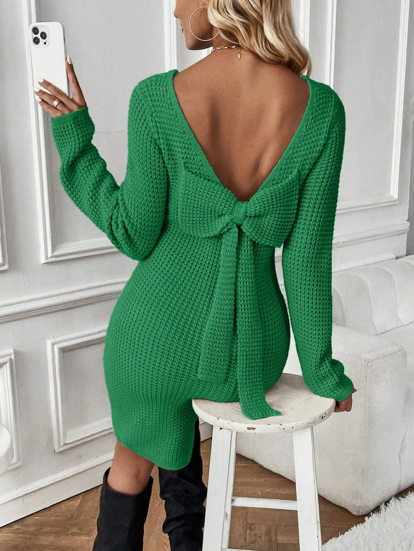 Bow Backless Sweater Dress