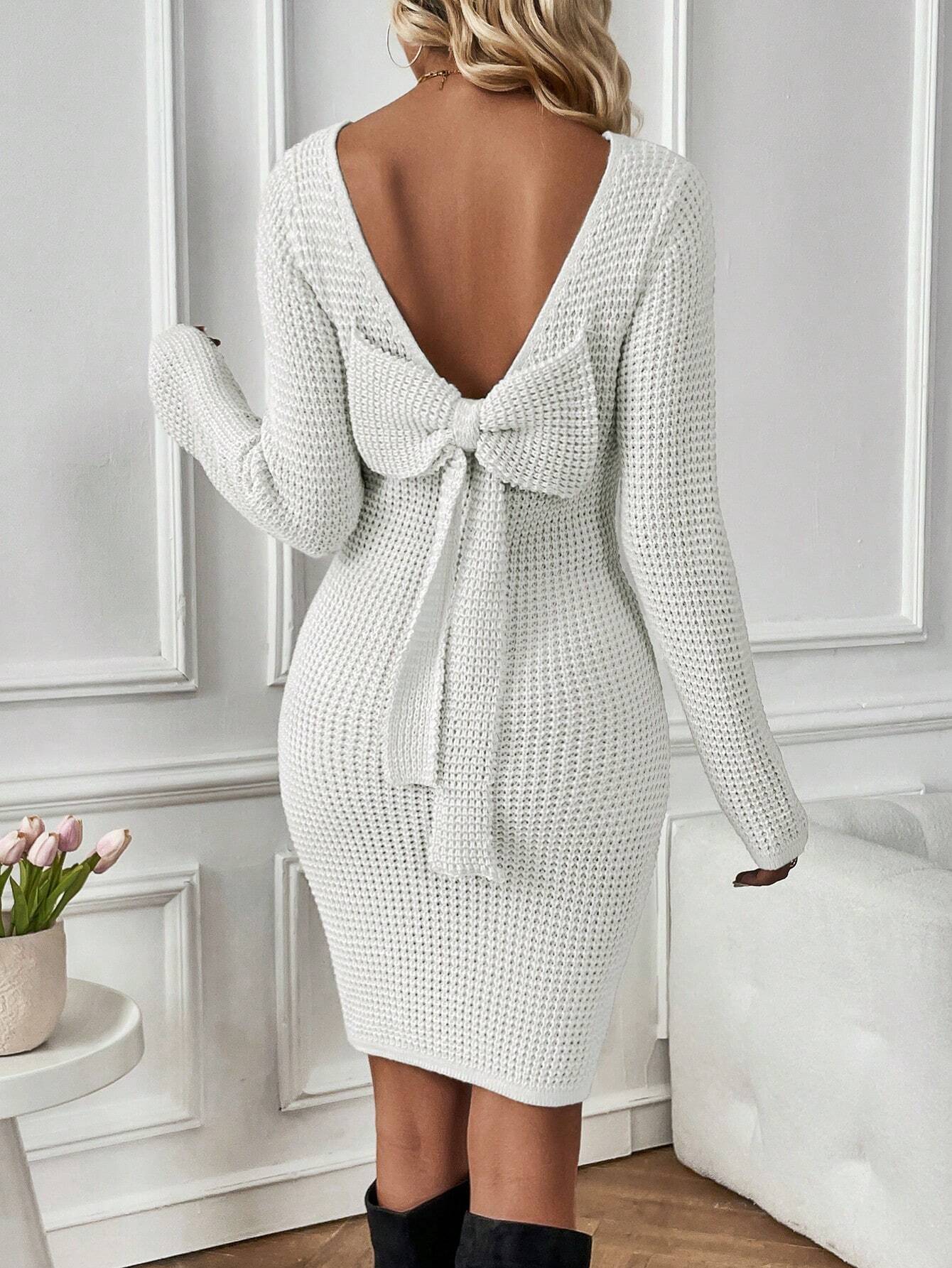 Bow Backless Sweater Dress