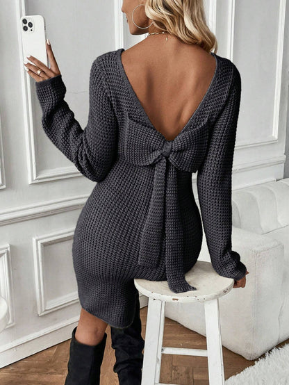 Bow Backless Sweater Dress