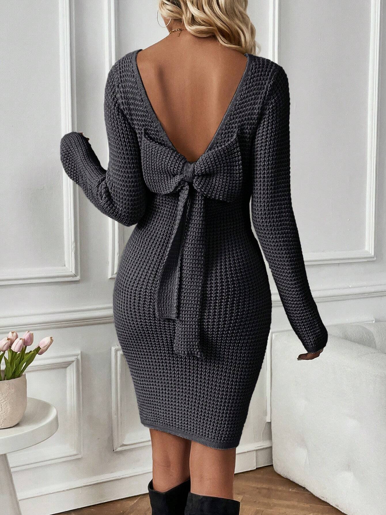 Bow Backless Sweater Dress