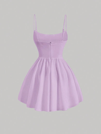 Women's Pleated Waist & Strap & A-Line Dress