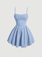 Women's Pleated Waist & Strap & A-Line Dress