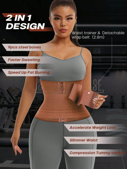 1Pc 2 in 1 Waist Trainer Belt Shapewear Corset Slimming Waist Flat Belly Faja with Zipper in Front, Sports