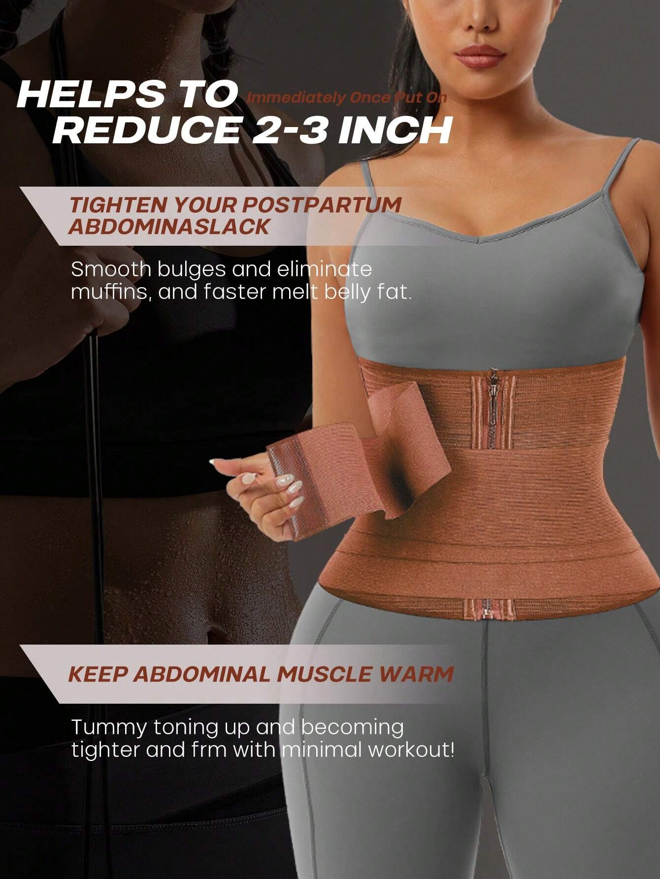 1Pc 2 in 1 Waist Trainer Belt Shapewear Corset Slimming Waist Flat Belly Faja with Zipper in Front, Sports