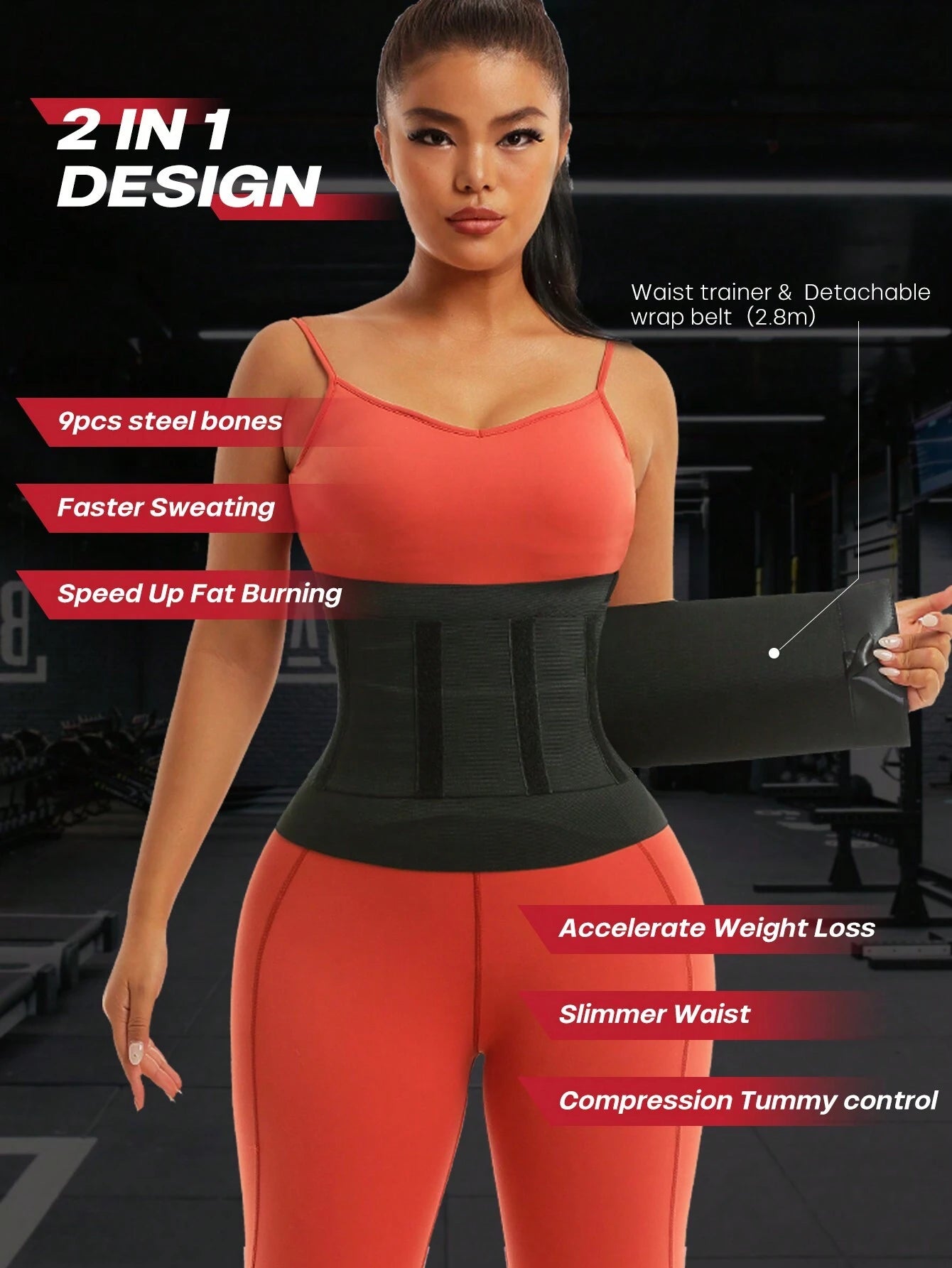 1Pc 2 in 1 Waist Trainer Belt Shapewear Corset Slimming Waist Flat Belly Faja with Zipper in Front, Sports