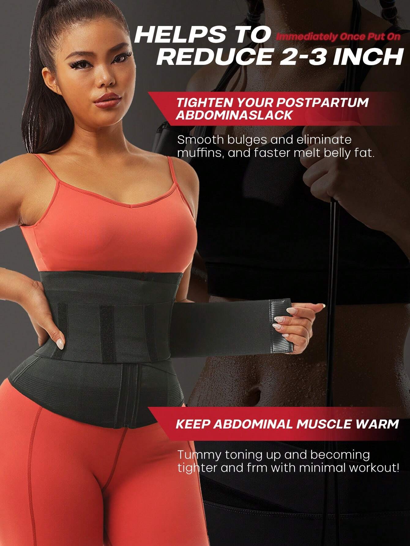 1Pc 2 in 1 Waist Trainer Belt Shapewear Corset Slimming Waist Flat Belly Faja with Zipper in Front, Sports