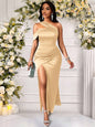 Belle One Shoulder Ruched Split Thigh Formal Bridesmaid Dress Wedding Season