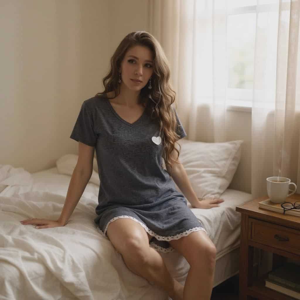 V-neck Short Sleeve Pajamas Nightgown