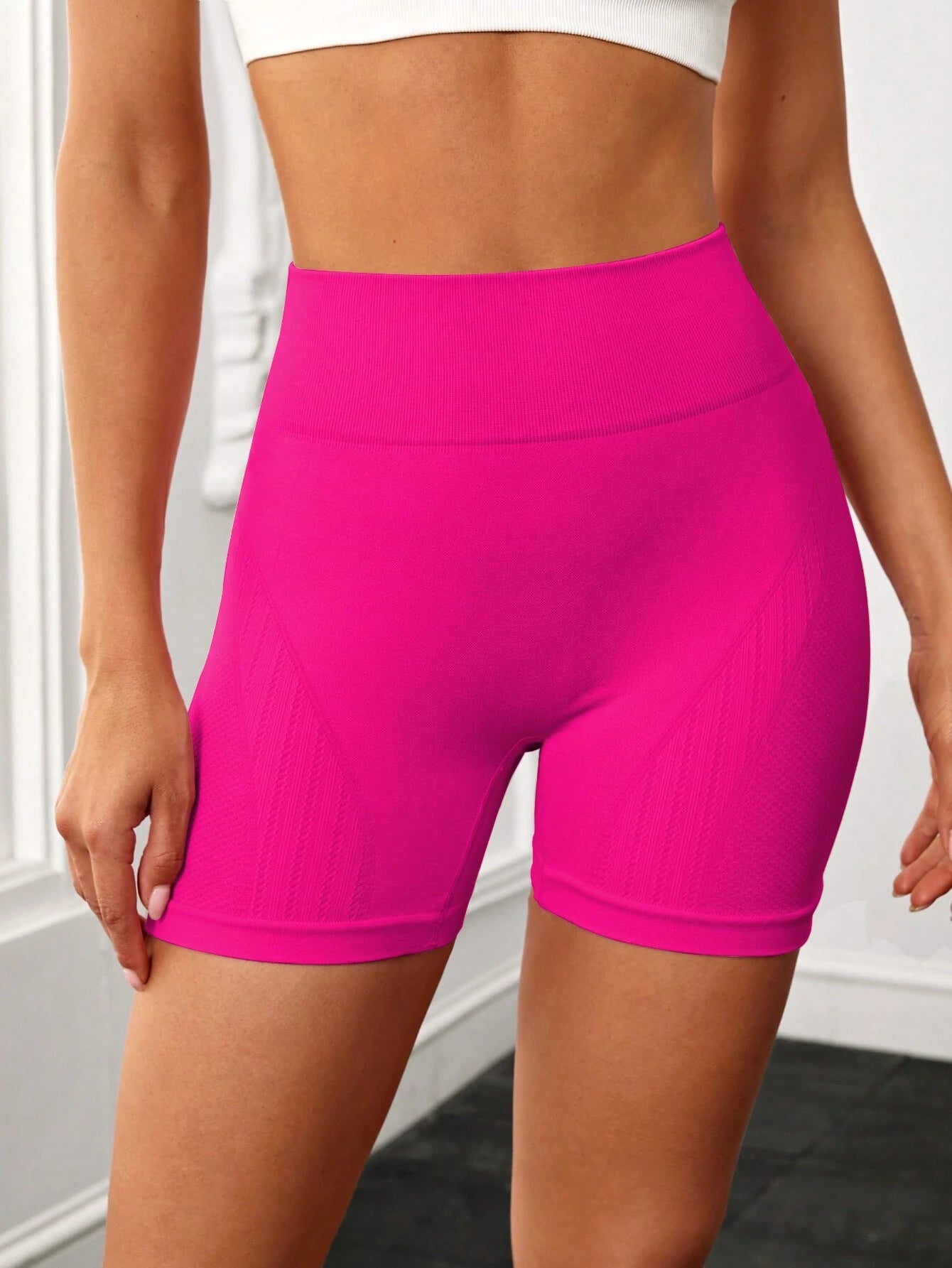 Yoga Basic Wideband Waist Ribbed Knit Sports Shorts Legging Shorts Stretchy Shorts