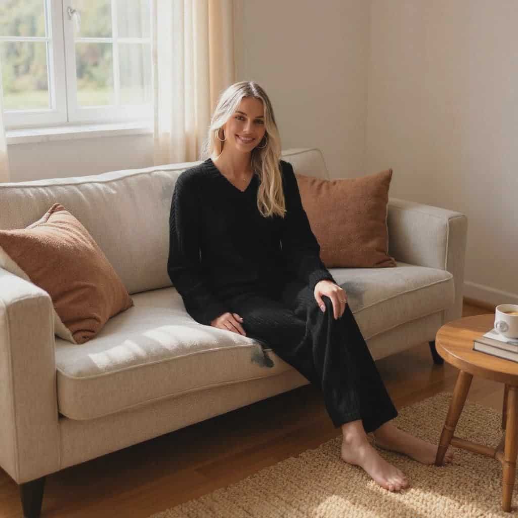 Casual 2 Pieces Loungewear Loose V-Neck Long Sleeve and Knitted Straight Pants