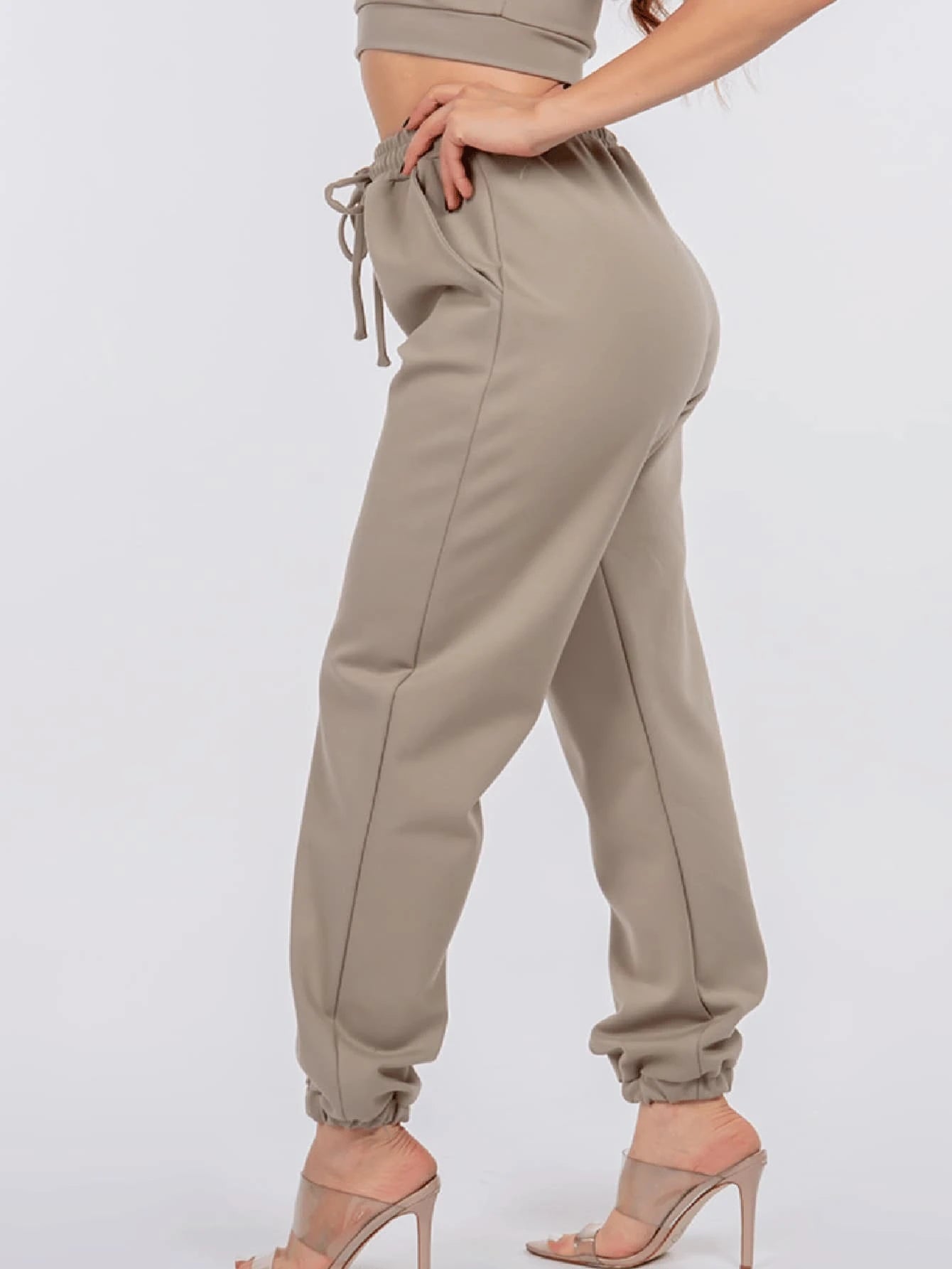 WANDERLUX SOLID ELASTIC DRAWSTRING POCKETS JOGGERS