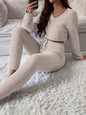 Essnce V Neck Crop Sweater & Tie Waist Knit Pants Set