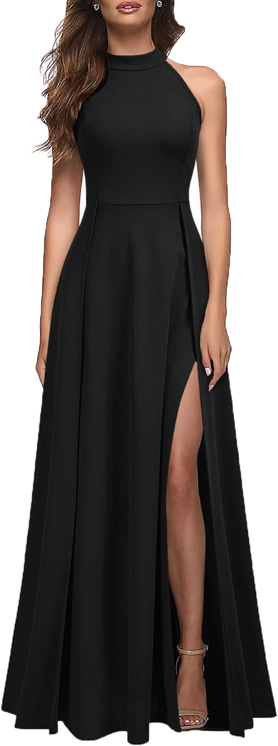 Women's Halter Neck Sexy Split Cocktail Party Maxi Long Formal Dress