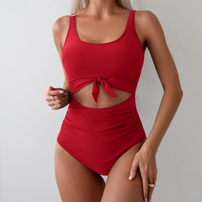 Women's One Piece Swimsuit Tummy Control Slimming Bathing Suit Cutout Tie Knot Swimwear