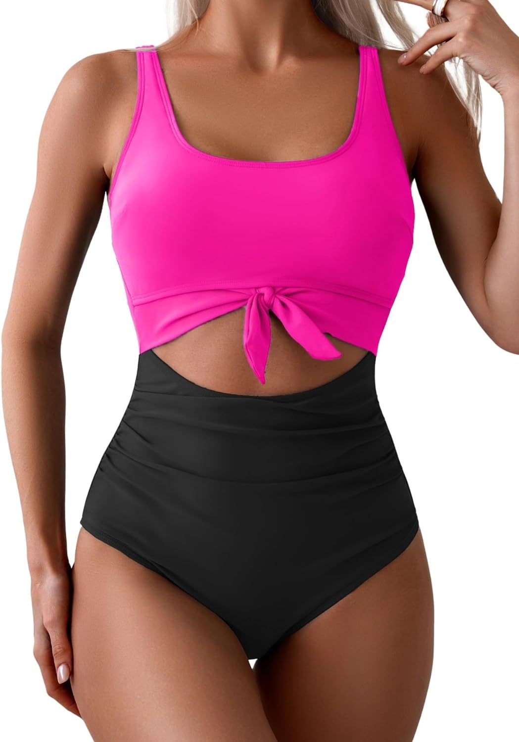 Women's One Piece Swimsuit Tummy Control Slimming Bathing Suit Cutout Tie Knot Swimwear