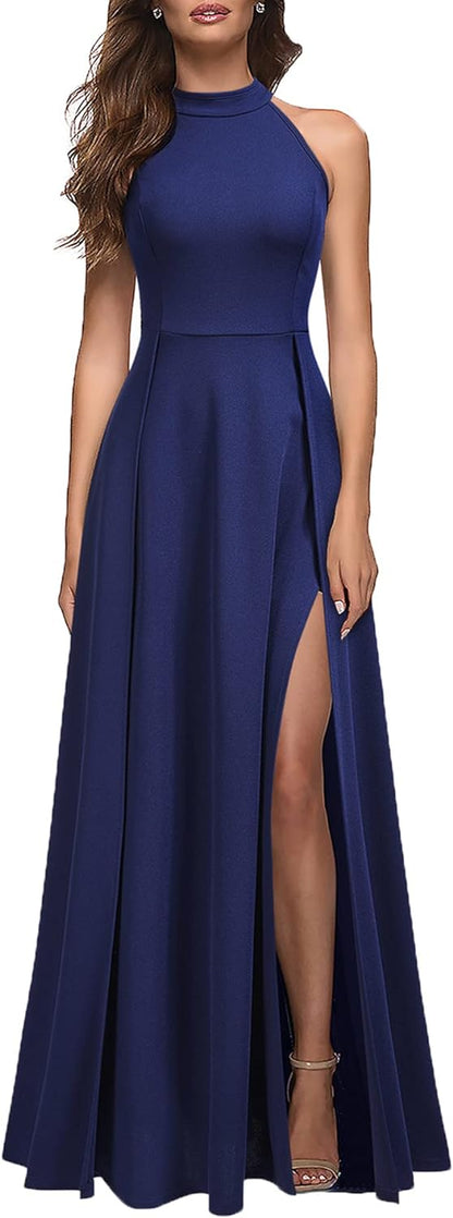 Women's Halter Neck Sexy Split Cocktail Party Maxi Long Formal Dress