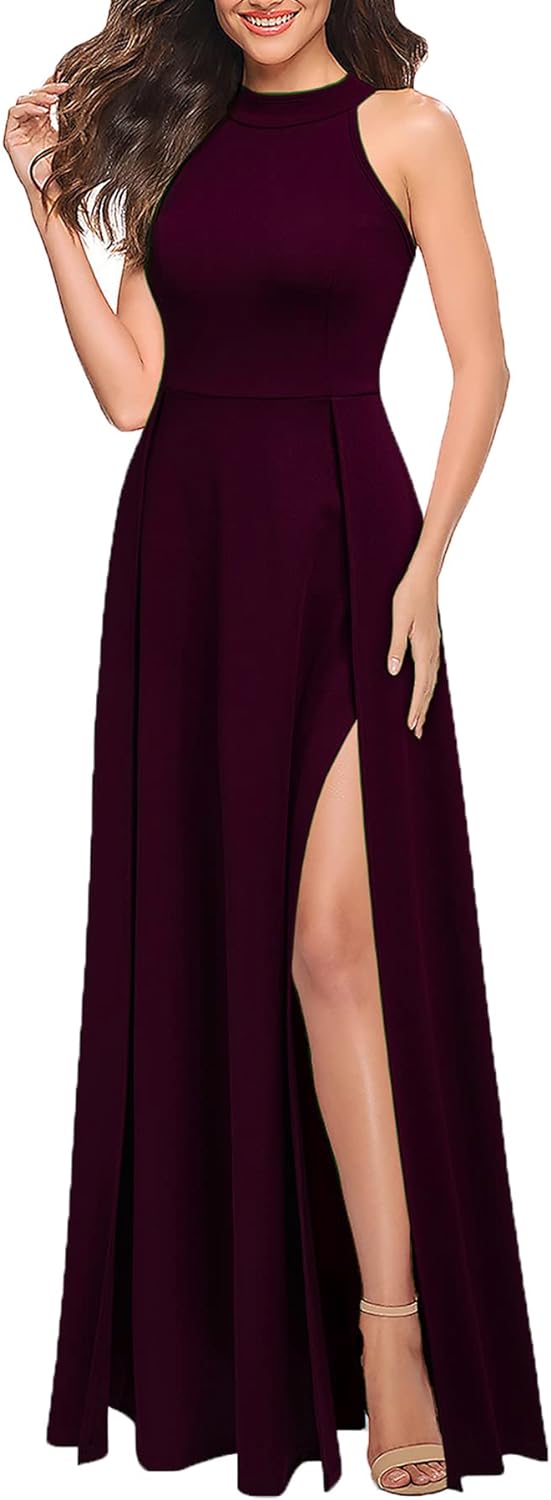 Women's Halter Neck Sexy Split Cocktail Party Maxi Long Formal Dress