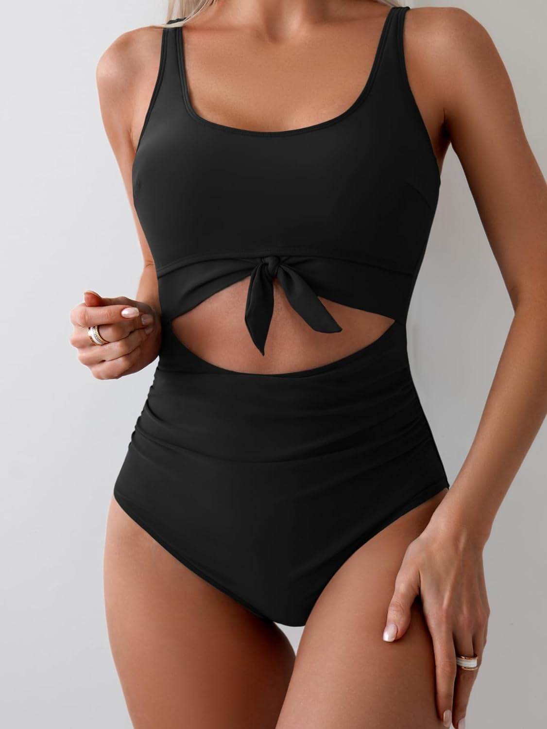 Women's One Piece Swimsuit Tummy Control Slimming Bathing Suit Cutout Tie Knot Swimwear