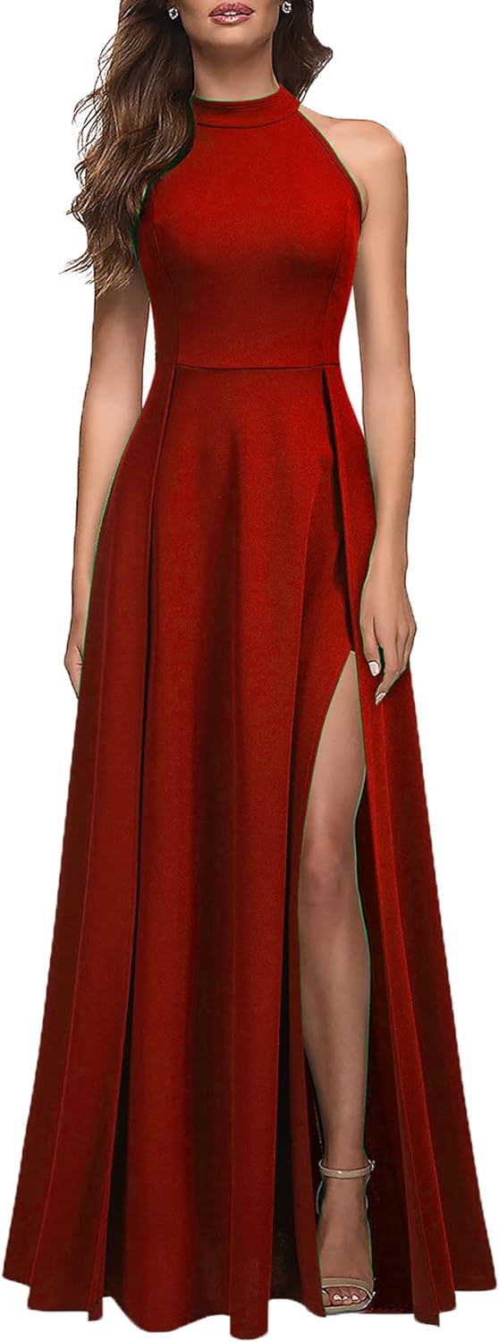 Women's Halter Neck Sexy Split Cocktail Party Maxi Long Formal Dress