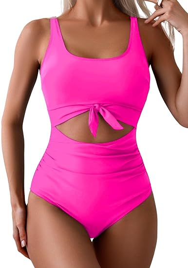 Women's One Piece Swimsuit Tummy Control Slimming Bathing Suit Cutout Tie Knot Swimwear