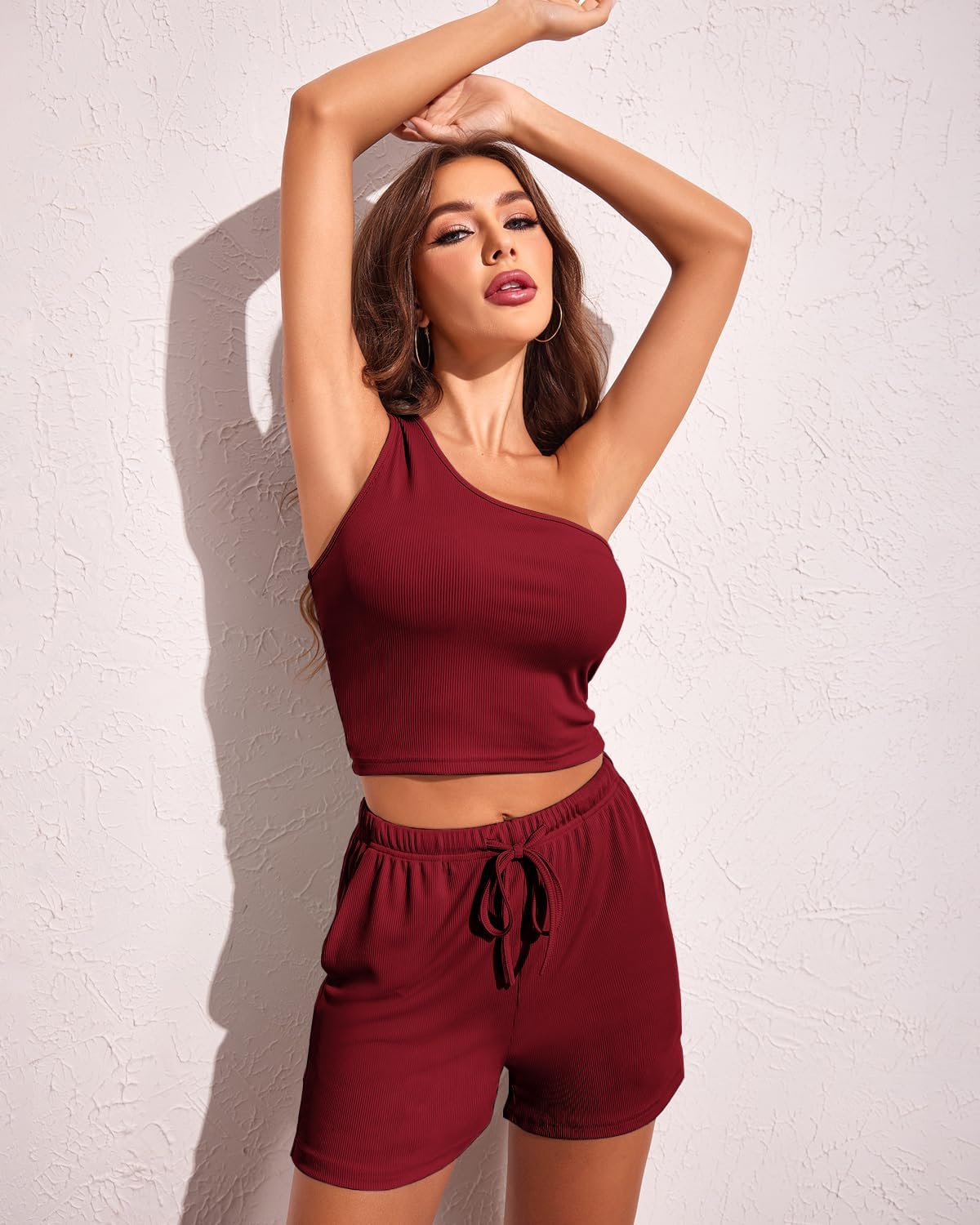 Womens 4 Piece Lounge Sets Ribbed Knit Crop Tank Top and Shorts Pants Casual Outfits