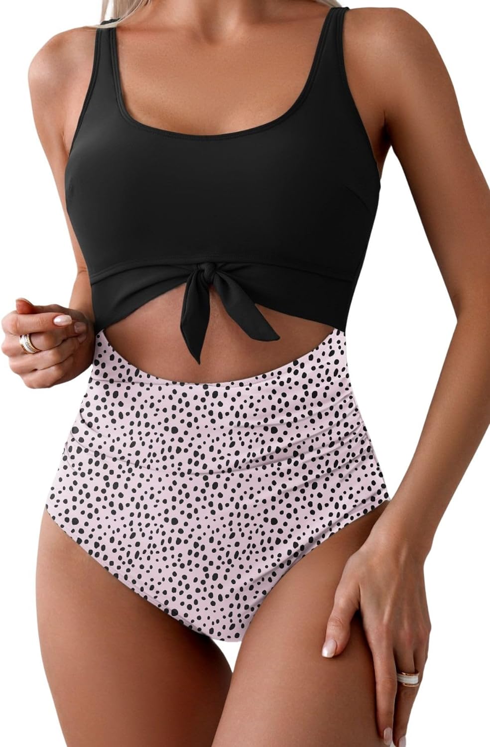 Women's One Piece Swimsuit Tummy Control Slimming Bathing Suit Cutout Tie Knot Swimwear