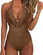 Women Sexy Halter One Piece Swimsuits Ruffle Tummy Control Bathing Suit