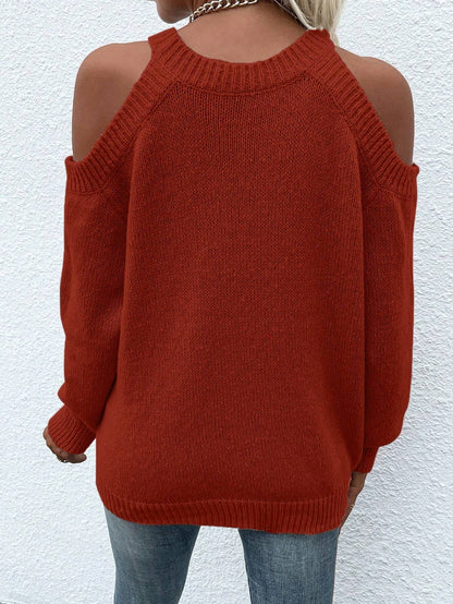 LUNE Cold Shoulder Ribbed Knit Sweater