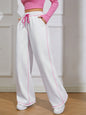 Drawstring Waist Contrast Piping Wide Leg Pants