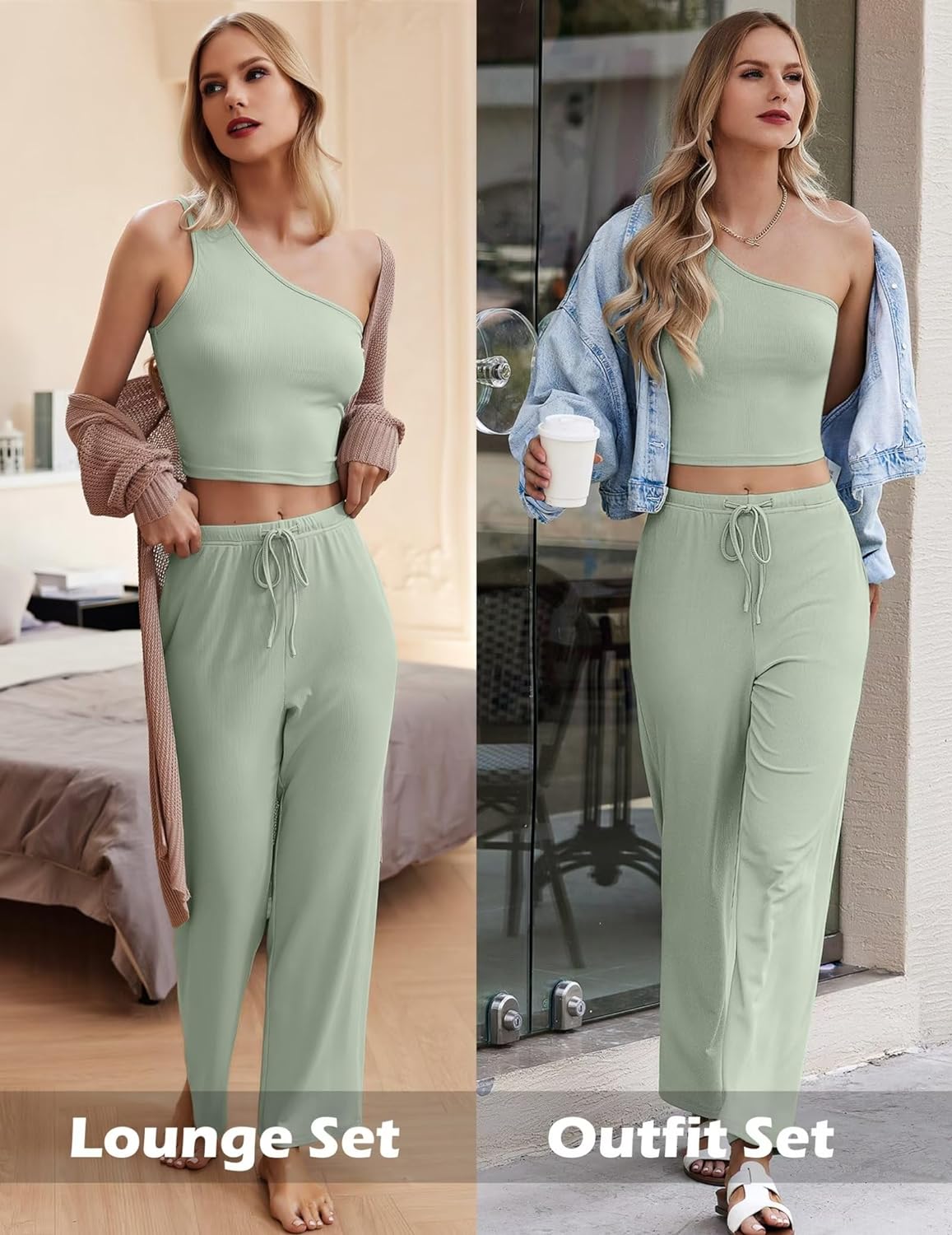 Womens 4 Piece Lounge Sets Ribbed Knit Crop Tank Top and Shorts Pants Casual Outfits