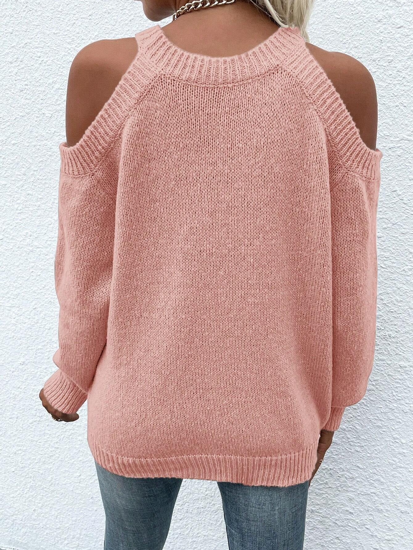 LUNE Cold Shoulder Ribbed Knit Sweater