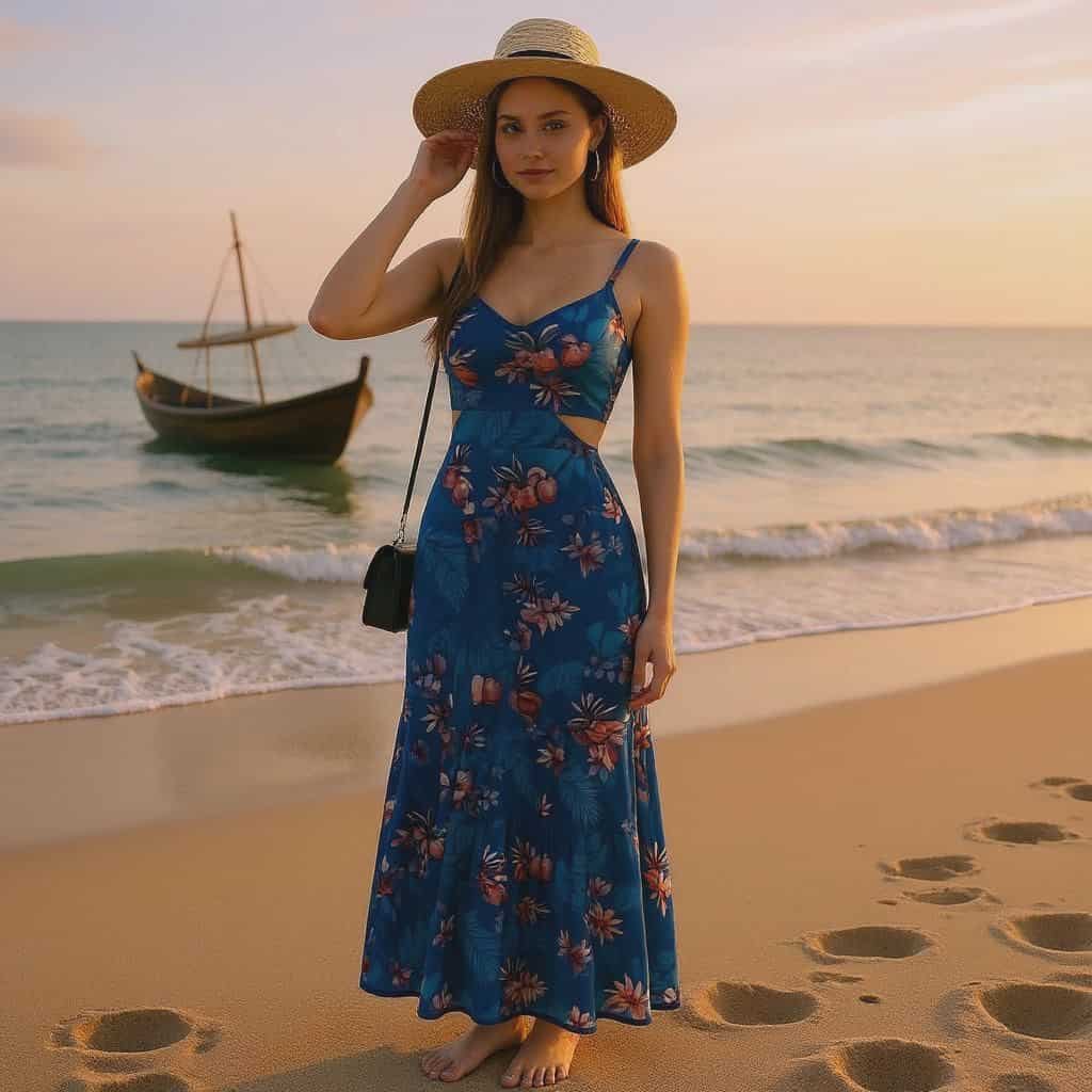 Floral Print Backless Boho Maxi Dress