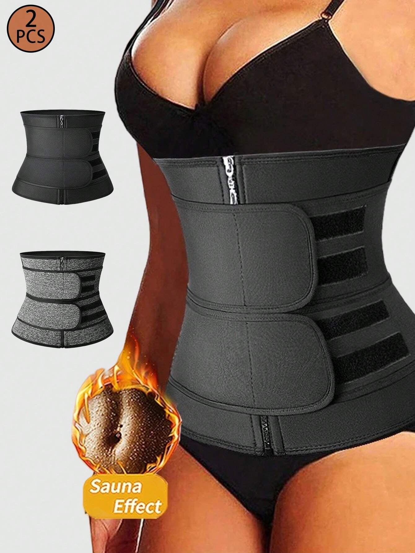 2Pcs Women'S Body Shaper Waist Trainer Belt, Zipper with Magic Paste and Dual Waistbands for Slimming Tummy and Waist