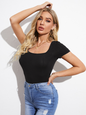 Women Solid Color Square Neck Slim Fit Summer T-Shirt