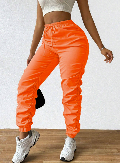 Solid Drawstring Pleated Long Pants