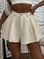 French Solid Plicated Wide Leg Shorts