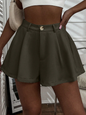 French Solid Plicated Wide Leg Shorts