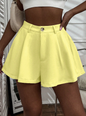 French Solid Plicated Wide Leg Shorts