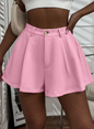 French Solid Plicated Wide Leg Shorts