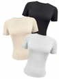 Women Fashionable Solid Color Ribbed Slim Fit Short Sleeve T-Shirt