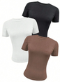 Women Fashionable Solid Color Ribbed Slim Fit Short Sleeve T-Shirt